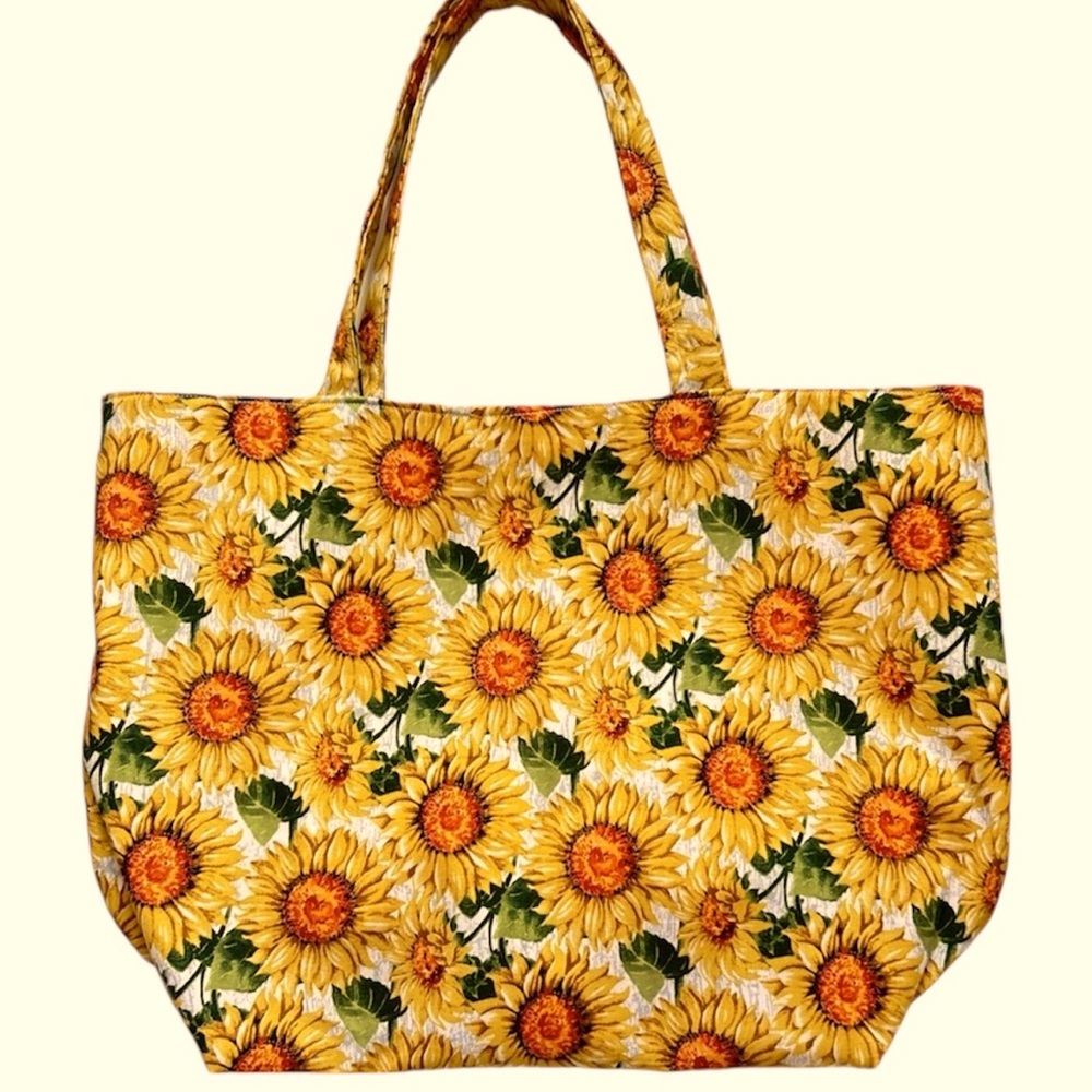Handmade Tote Bag Colorful Sunflowers Cotton Fabric Carry All Shoulder Purse - Picture 4 of 11